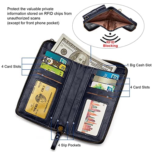 S-ZONE RFID Blocking 6.7 Inch Mobile Phone Purse Crossbody Bag Small PU Leather Cellphone Wallet Retro Hollow for Women Lady — view 4