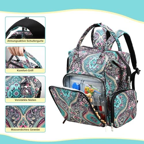 JOZEA Knitting Bag Backpack with USB Charging Port, Large Craft Organiser Bag for Knitting Accessories, Wool Storage for Crochet Projects, 2-Way Travel Bags and Totes(Paisley) — view 4