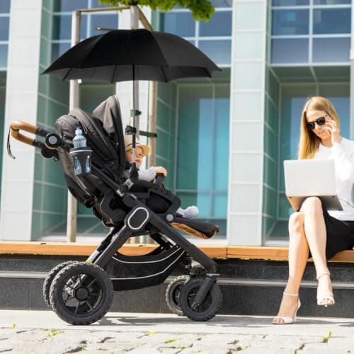 pram Parasol,pram Umbrella with 50+ UV Protection,Pushchair Parasol Equipped with a Multi-Functional Stand,Fully Automatic Umbrella,Suitable for Various Types of Baby Strollers (Black-B) — view 6
