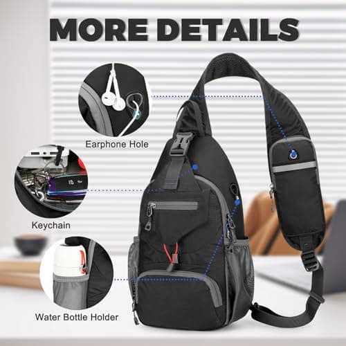 Aucuu Sling Bag Crossbody Backpack, Men's Chest Bag, Sling Backpack, Shoulder Cross Body Bag with Earphone Hole, Hiking Casual Daypack for Women Men Cycling Camping Travel — view 5