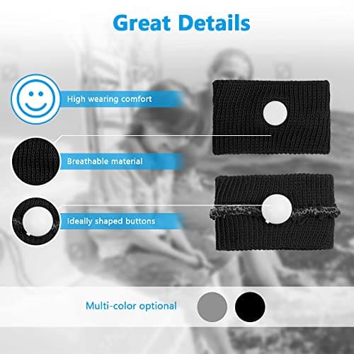 ACWOO Motion Sickness Wristbands, 2 Pairs Natural Sickness Bands for Kids & Adults, Anti-Nausea Wristbands for Car Sea Sickness, Relief Wristbans for Sea Flying Travel (Black+Gray) — view 5