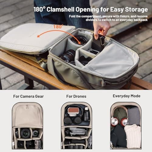 PGYTECH OneGo Lite Camera Backpack 16L Lightweight Camera Bag Compatible with Sony/Canon/Nikon/DSLR/SLR Mirrorless Cameras, Water-Resistant BackPack for Urban & Travel Photography, Cream White — view 2