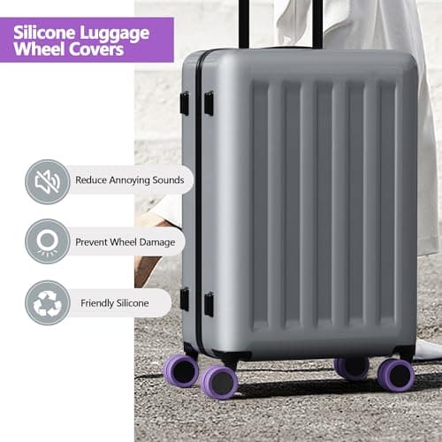 AWINNER Luggage Wheel Covers 8 Pack Upgraded,Silicone Luggage Wheel Protector Covers for Most 8 Spinner Wheel Suitcases or Office Chair Caster,Durable,Mute and Shock Absorption, Purple — view 2