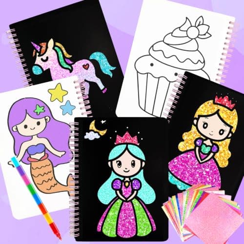 Foil handicraft for Kids-No Mess Colouring Book,Art & Craft Supplies Kits-Create Sparkly Princess Unicorn Pictures,Party Activity,DIY Creative Activity Travel Toy,Ideal Gifts for Girls Boys Ages 4+ — view 6