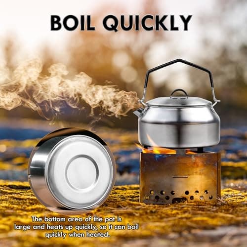 Flintronic 0.8L Camping Kettle, Stainless Steel Camping Kettle, Outdoor Portable Water Pot, Camp Tea Coffee Pot for Tea, Quick Boil for Outdoor Cooking Picnic Hiking — view 4