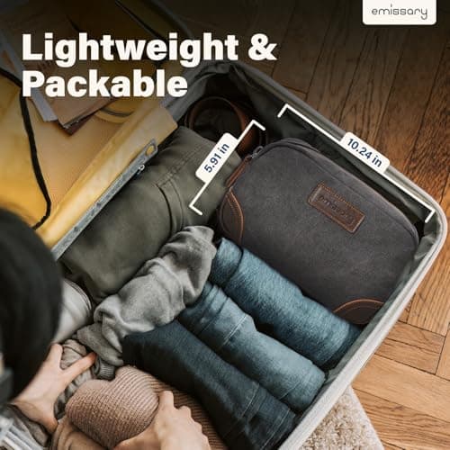 Emissary Men's Toiletry Bag Leather and Canvas Travel Toiletry Bag Dopp Kit for Men Shaving Bag for Travel Accessories, Gray, L — view 5