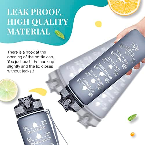 Active 100 1L Water Bottle with Straw, Motivational Time Marking | Dishwasher Safe | Leak-Proof | BPA-Free Drinks Bottle for Fitness, Work, Travel & Outdoor Use — view 3