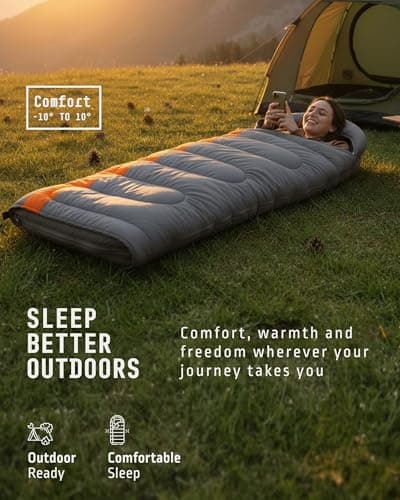 Voyager Sleeping Bag for Adults – Lightweight & Compact, Waterproof, 3-4 Season Warm & Cold Weather, Machine Washable, Ideal for Camping, Hiking & Backpacking, 220x30x80cm — view 2