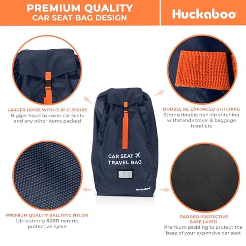 Huckaboo Car Seat Travel Bag - Strong Non Rip Nylon Car Seat Bag For Child Seats, Navy — view 4