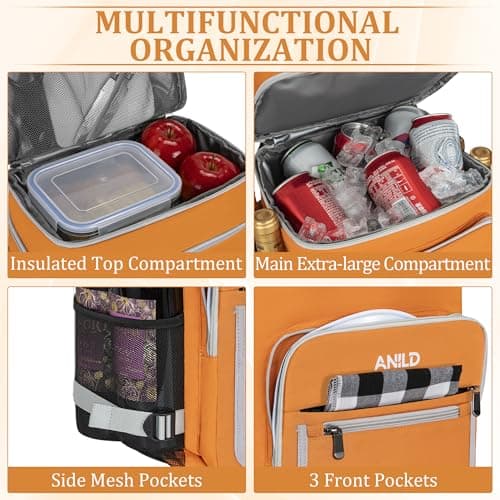 Insulated Backpack Bag 30L for Camping, Picnic, BBQ, Beach, Hiking, Orange — view 3