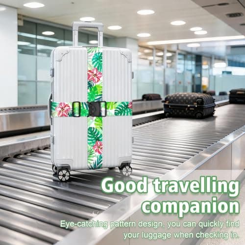 MOTONG 2 PCS Luggage Straps Hawaiian Floral Adjustable Suitcase Straps Personalised Rainforest Luggage Straps Suitcases Heavy Duty Suitcase Belts Thickened Luggage Belt with Quick Release Buckle — view 5