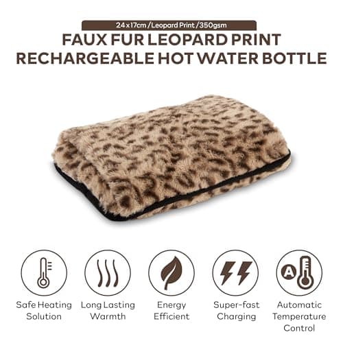 Carmen Rechargeable Hot Water Bottle, Hand Warmer, Automatic Temperature Control, Faux Fur Leopard Print – 350gsm,H x 17cm W x 24cm, C85043LPD — view 2