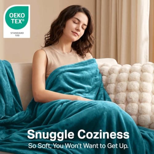 Oxford Homeware Fleece Blanket Sofa Throw Cuddly Reversible Soft Throws for Bed, Couch, Settee, Travel Lightweight and Breathable Blanket fit All Season (Teal, Throw/Single) — view 3