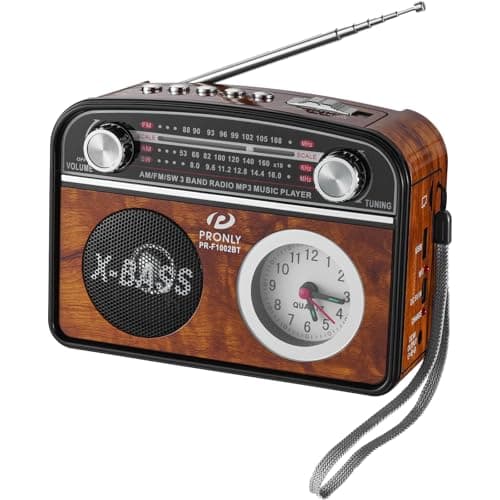 PRONLY Vintage Portable AM/FM Radio with Bluetooth, Clock & Flashlight