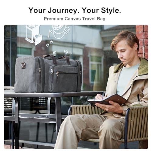 EKOROMIER 70L Large Canvas Travel Holdall for Men – Expandable Duffel Bag – Extra Spacious Weekend Bag for Holidays, Gym & Long Trips – Grey — view 3