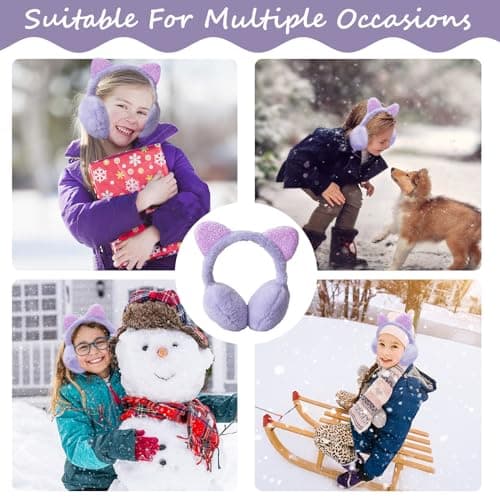 IHCEMIH Ear Muffs Women Girls Earmuffs Winter Accessories Fluffy Plush Adjustable Adults Outdoor Thermal Ear Warmer Skiing Running Cat Ears Covers Protector from Wind Cold Gift for Girls Purple. — view 6