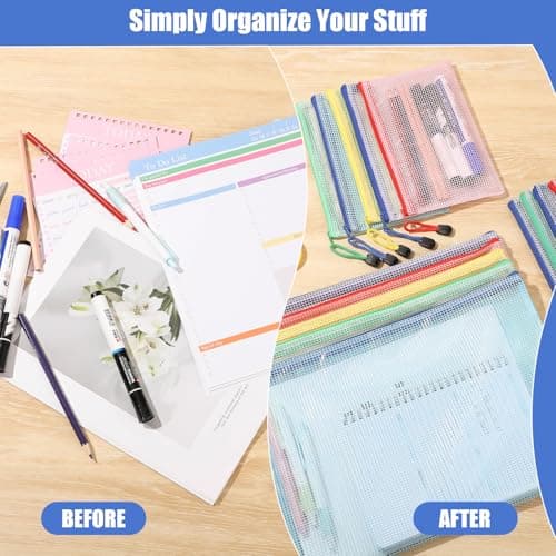 Plastic Wallets A4 + A5 + A6, 15 Pack Zip Lock Bags Mesh Document Wallet File Folders Zip Pouches with Labels for School Office Supplies Home Travel Storage — view 5