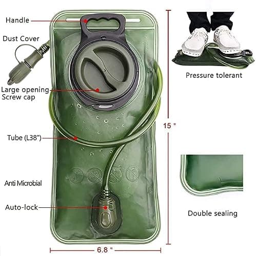 Hydration Bladder 2 Liter Leak Proof Water Reservoir, Military Water Storage Bladder Bag, BPA Free Hydration Pack Replacement, for Hiking Biking Climbing Cycling Running (fresh green) — view 2