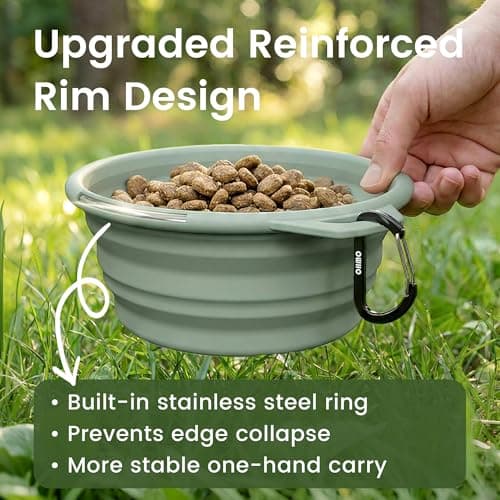 OHMO Large Collapsible Dog Bowl with Steel Ring, 800ml, Light Green — view 3