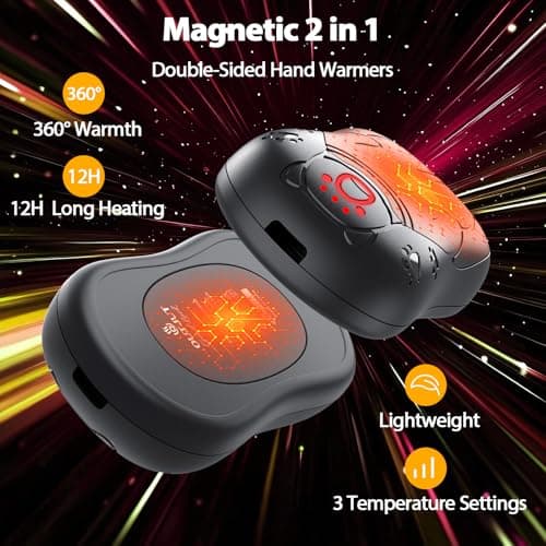 OUTJUT Dual-Sided Hand Warmers Rechargeable 12000mAh, Electric Hand Warmer Split 2 Pack, Portable Pocket Warmer Reusable 3 Quick Heating Modes, Ideal Warm Gift for Golf, Camping, Hiking and Skiing — view 2