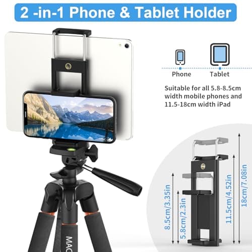 MACTREM 165cm/65inch Phone/iPad Tripod with Remote, Lightweight Aluminum — view 3