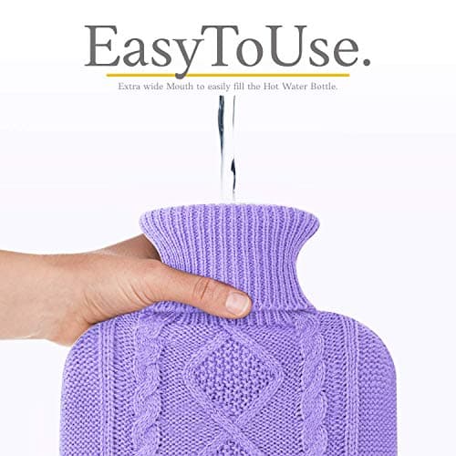 Hot Water Bottle - with Soft Premium Knitted Cover - Purple, 2L - Heating Pad for Menstrual Cramps and Period Comfort - Bed Foot Warmer - Hot & Cold Compress for Back, Stomach, Neck Pain Relief — view 4