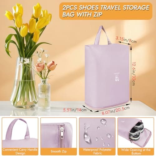 Aovanta Travel Shoe Bags, 2 Pack Shoes Travel Storage Bag, Dark Pink Hanging Storage Bags with Zipper Handle for Shoes Packing Organizer (Dark Pink) — view 3