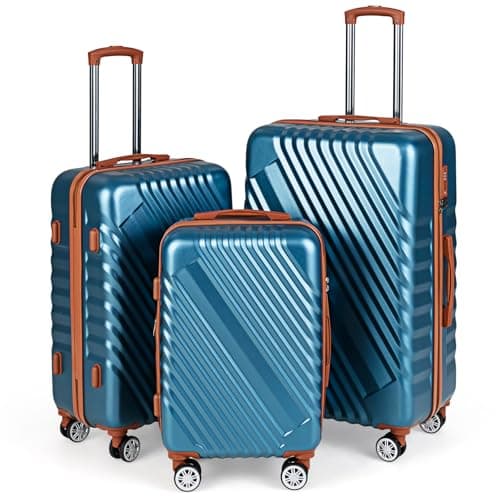COSTWAY Travel Suitcase Set of 3, Lightweight Durable ABS Hard Shell Cabin Luggage Set with Wheels, TSA Approved Lock & Retractable Handle, Airline Approved Carry on Suitcase Trolley (Teal)
