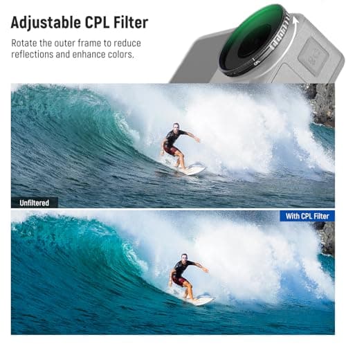 NEEWER Adjustable CPL Filter Compatible with DJI Osmo Action 5 Pro & Action 4, Screw On Circular Polarizing Lens Filter Multicoated HD Optical Glass Slim Frame Action Camera Accessories, FL-N49 — view 3