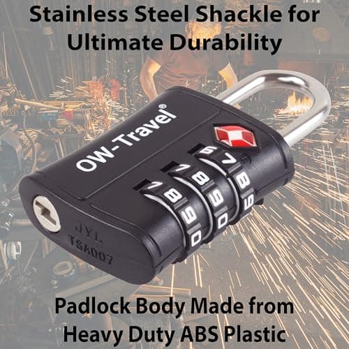 OW-Travel Suitcase Locks, TSA Approved Luggage Padlocks, Black ABS, 1 Pack — view 6
