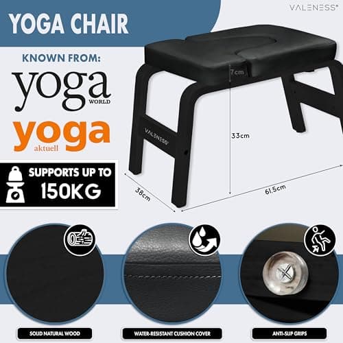 VALENESS® Yoga Headstand Stool - Premium Quality Yoga Stool Including Yoga Strap, Yoga Block & Exercise Poster - Yoga Chair for Handstand Exercise Made of Solid Natural Wood (Black Edition) — view 2
