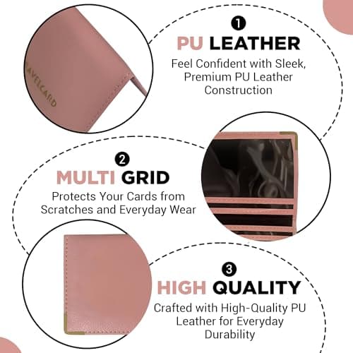 FATASH Travel Card Holder, PU Leather Oyster Card Cover, Bus Pass, Rail Ticket, Photo ID Wallet with 4 Pockets, Compact & Slim Unisex RFID Blocking Credit Card Case for Men, Women & Kids - Baby Pink — view 4