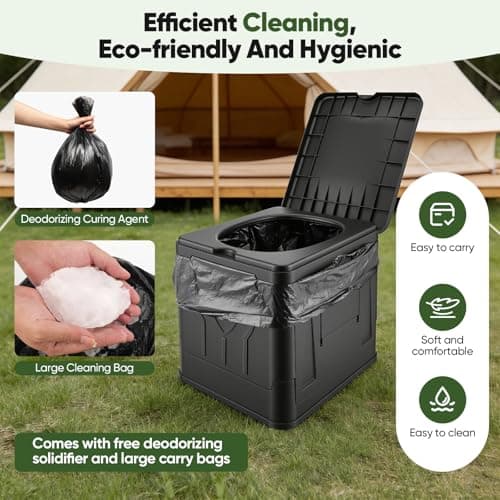 Folding Portable Camping Toilet with Paper Holder & Trash Bags, 150KG Load — view 3