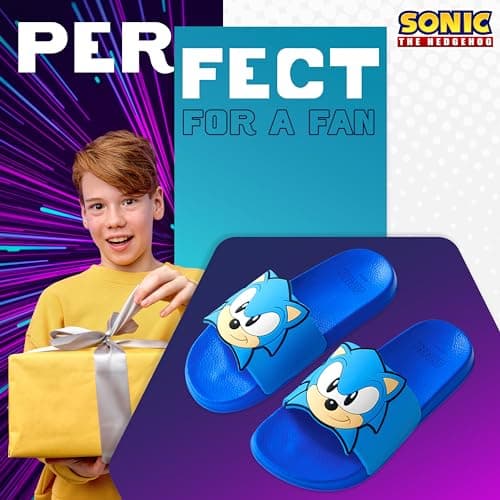 Get Trend SONIC THE HEDGEHOG Sliders for Boys Non Slip Shower Beach Pool Shoes for Holiday Travel Gamer Summer Slippers (Blue, 10 UK) — view 4