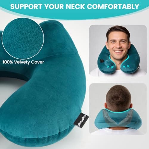 denoukin Inflatable Neck Pillow for Travel with Built-in Pump Lake Blue — view 6