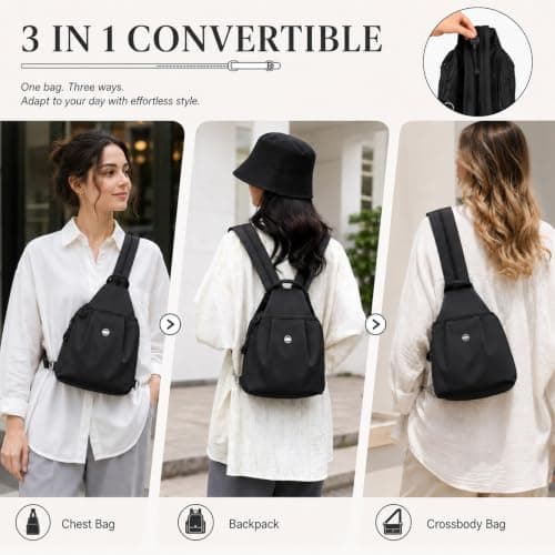 DVDVBOOM Anti Theft Backpack for Women, Convertible Backpack With Multi Pocket, Anti Theft Crossbody Bag Women Chest Shoulder Bags (Black) — view 3