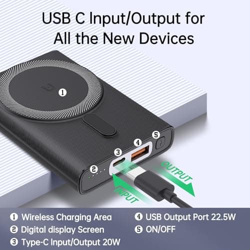 Power Bank, Magnetic Wireless 10000mAh Fast Charging Portable Charger with Stand, 3 Outputs USB C in/Out PD 22.5W Battery Pack for iPhone 12 13 14 15 16 /Plus/Mini/Pro/Pro Max — view 6