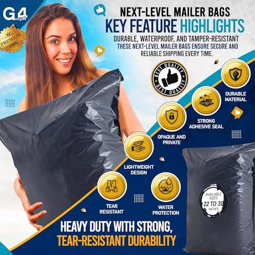 G4GADGET 5 Large Grey Postal Bags 22x30 Inch [559mm x 762mm] – Durable Self-Seal Packaging Bags for Vinted, Parcel Delivery, Clothes Mailing & Shipping — view 4