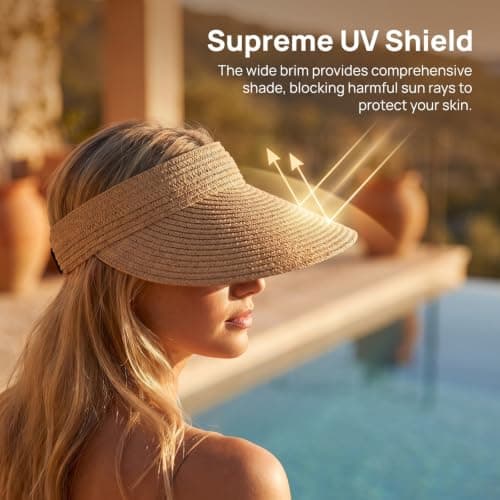 Meralo Womens Sun Hat Wide Brim Straw Visor Khaki — view 5