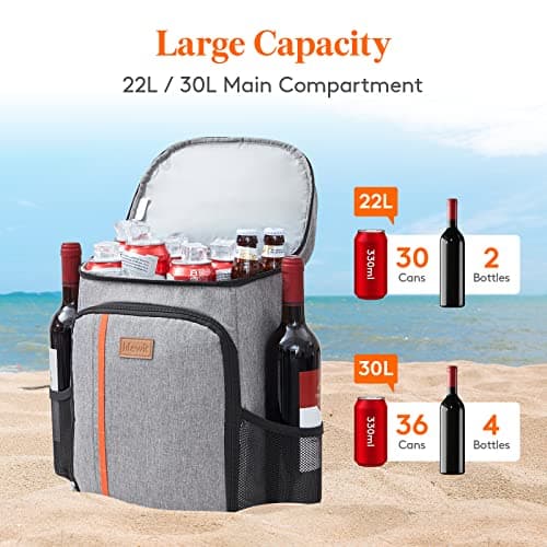 Lifewit 30 Cans Backpack Cooler Waterproof Insulated Soft Lunch Backpack Lightweight Leakproof Cooler Bag for Men Women Adults for Work Picnics Beach Camping Travel Outdoor Activities, Grey — view 2
