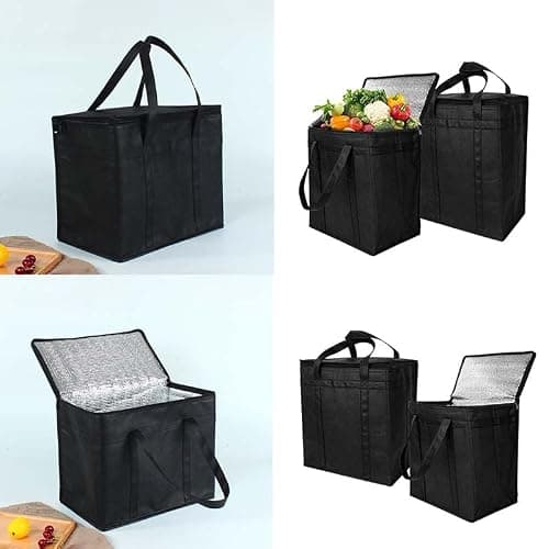 2 Pack Large Premium Quality Insulated Collapsible Cooler Bag Reusable Portable Grocery Shopping Bags with Zippers to Keep Food Hot and Cold and Handles for Takeout and Restaurant Delivery — view 3