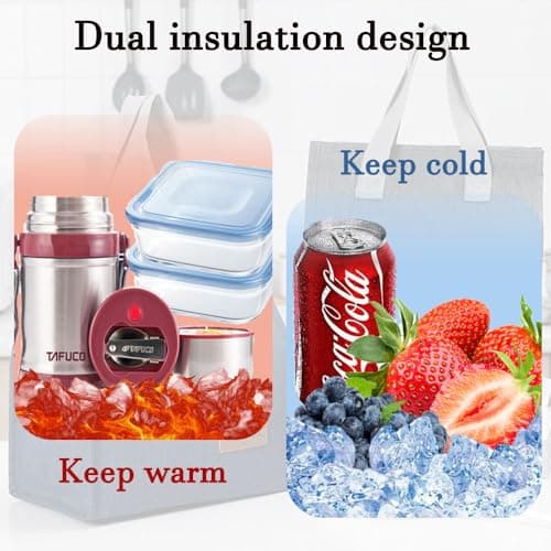 HZYUEKUN Lunch Bags for Women Men, Reusable Insulated Leak-Proof Portable Tote, Waterproof Container for Kids Girls Boys Adults, Thermal Cooler Box Adults Work School Travel Picnic(Wine Red) — view 5