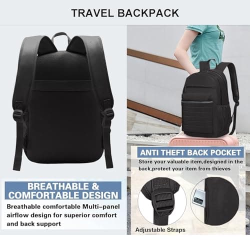 KEOFID Anti-Thief Travel Backpack for Men and Women, Backpack Purse for Women, Casual Back Pack for College(Carbon Black) — view 6