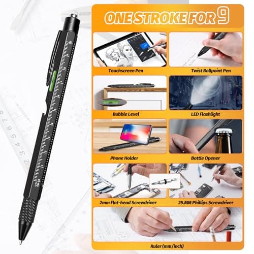 Omeblos Gifts for Men, 9 in 1 Multi Tool Pen with LED Light, Screwdriver, Stylus, Ruler, Level, Corkscrew, Cool Gadget for Him, Mens Gifts for Christmas, Stocking Fillers for Men — view 5
