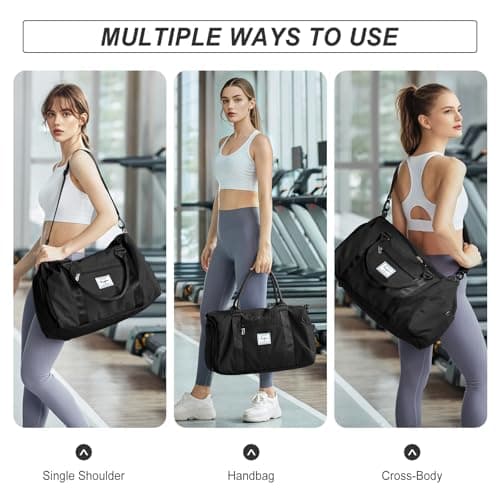 HYC00 Gym Bags Women Men Sports Duffle Bag with Shoes Compartment & Wet Pocket,Travel Duffel Bags for Women Large Weekend Overnight Holdall for Hospital Swimming Carry on Hand Luggage Bag,Black — view 6