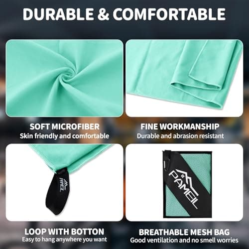 Pameil Microfibre Towel,3 Set(80 x 40cm x2 +160 x 80cm) Large Microfibre,Quick Dry Towel,Gym Workout Travel Swimming Beach Camp Outdoor Hiking (Navy blue) (Mint Green) — view 5