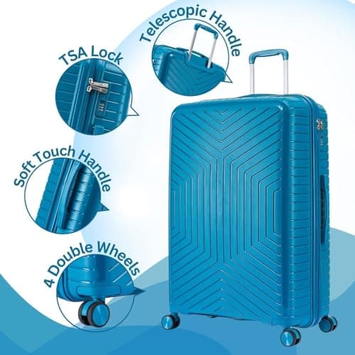 DK Luggage 24" Medium Hard Shell Polypropylene PP Suitcase 4 Wheel Spinner Luggage PP20 Blue — view 4