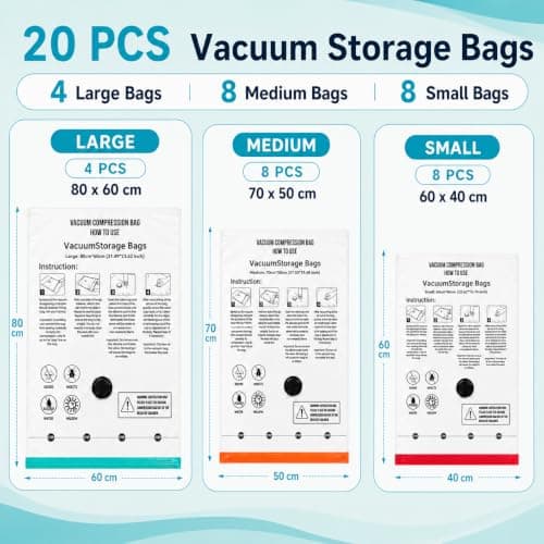 Vacuum Storage Bags for Clothes with Pump, 20 Pack Compression Seal Bags — view 2