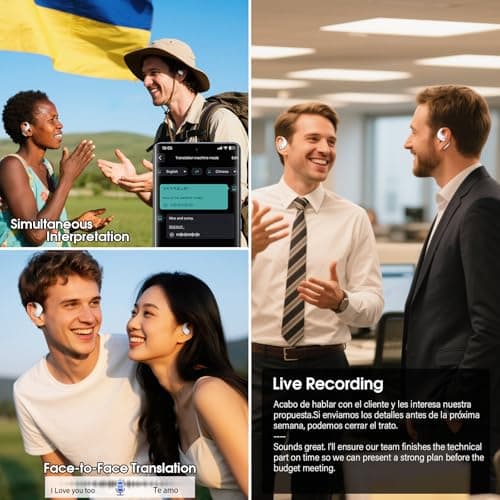 AI Language Translation Earbuds Real Time, 4-in-1 Bluetooth 5.4 Translator Earbuds, Supports 164 Languages & 7 Translation Modes with AI App, 50H Translator Device, Ideal for Travel/Business/Leaning — view 5