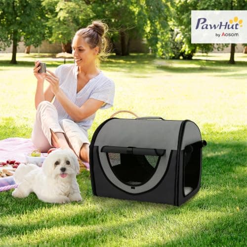 PawHut Foldable Pet Carrier for Miniature Dogs 46L x 36W x 41H cm Black — view 2